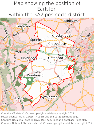 Map showing location of Earlston within KA2