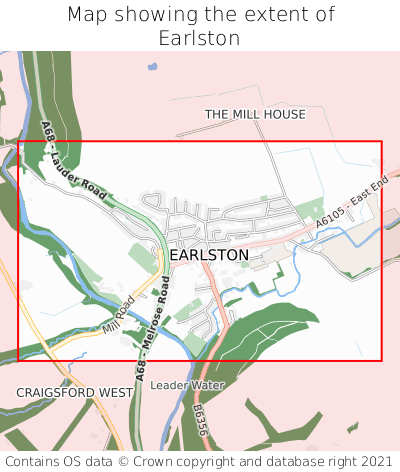 Map showing extent of Earlston as bounding box