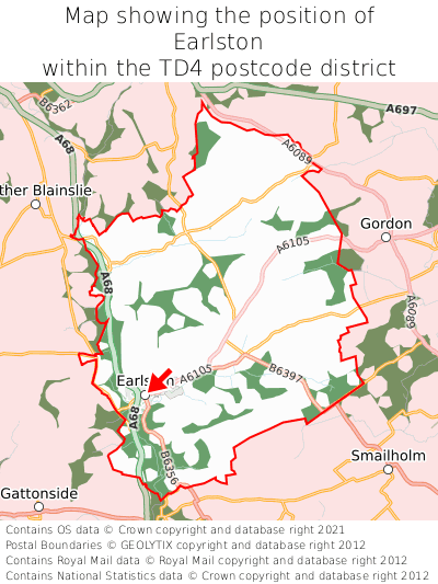 Map showing location of Earlston within TD4