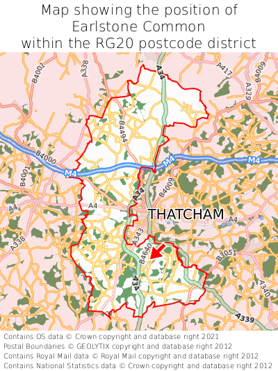 Map showing location of Earlstone Common within RG20