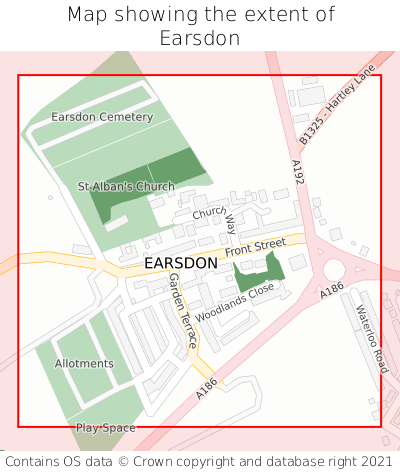 Map showing extent of Earsdon as bounding box