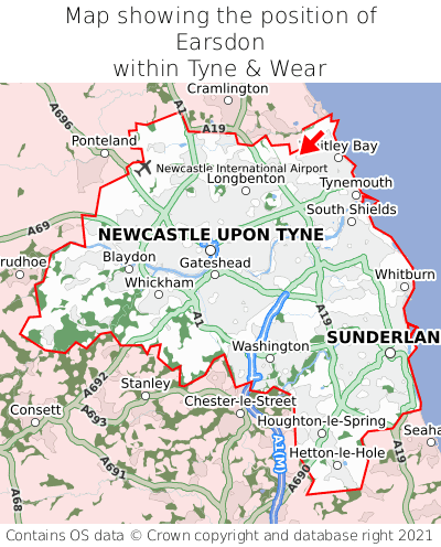 Map showing location of Earsdon within Tyne & Wear