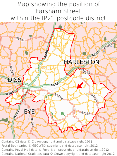 Map showing location of Earsham Street within IP21