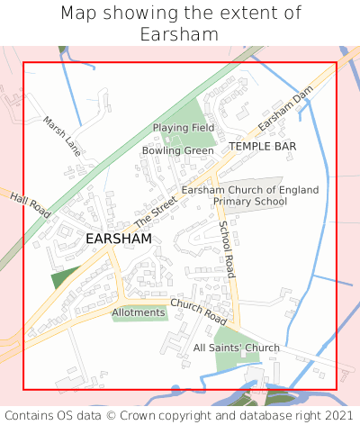 Map showing extent of Earsham as bounding box