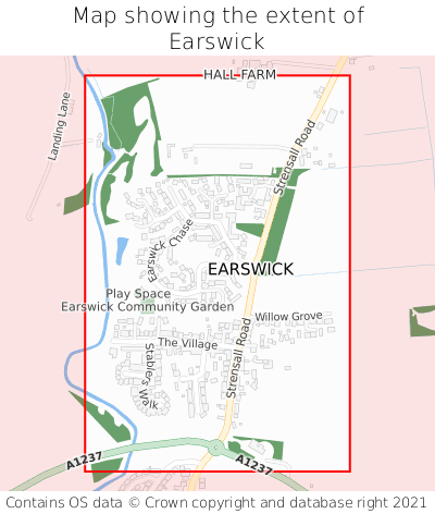 Map showing extent of Earswick as bounding box