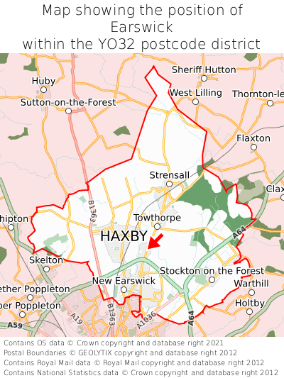 Map showing location of Earswick within YO32