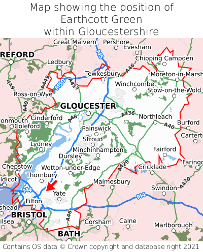 Map showing location of Earthcott Green within Gloucestershire