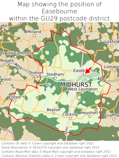 Map showing location of Easebourne within GU29