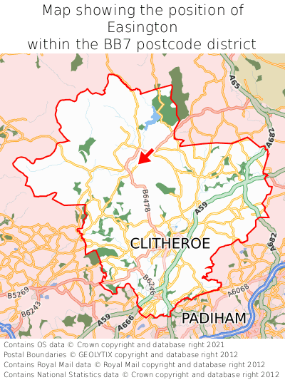 Map showing location of Easington within BB7