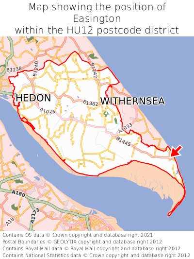 Map showing location of Easington within HU12