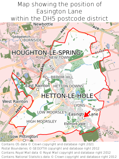 Map showing location of Easington Lane within DH5