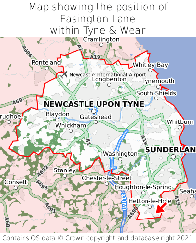 Map showing location of Easington Lane within Tyne & Wear