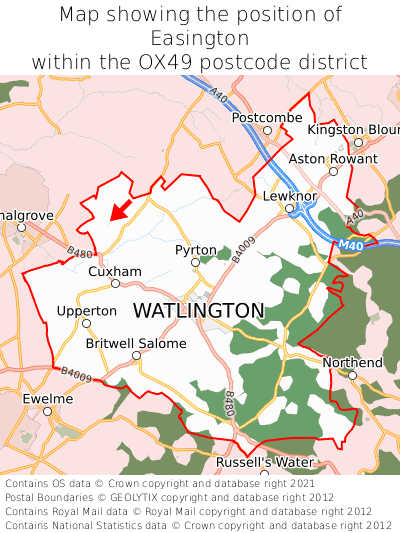 Map showing location of Easington within OX49
