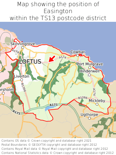 Map showing location of Easington within TS13