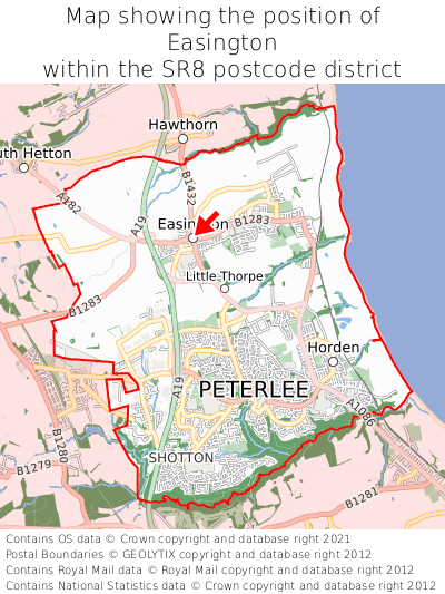 Map showing location of Easington within SR8