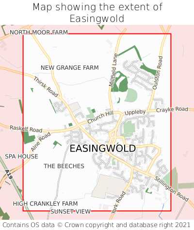Map showing extent of Easingwold as bounding box