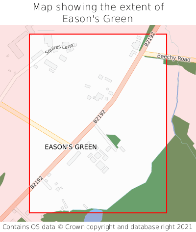 Map showing extent of Eason's Green as bounding box
