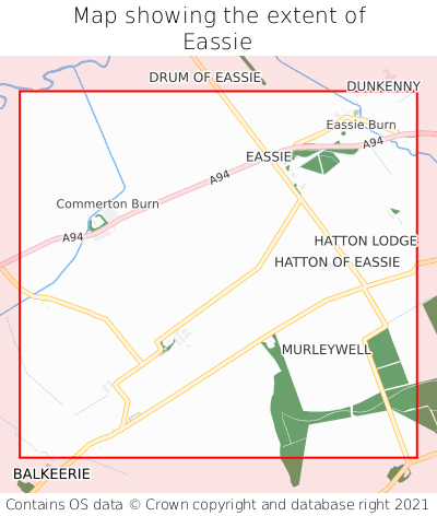 Map showing extent of Eassie as bounding box