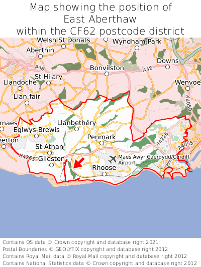 Map showing location of East Aberthaw within CF62