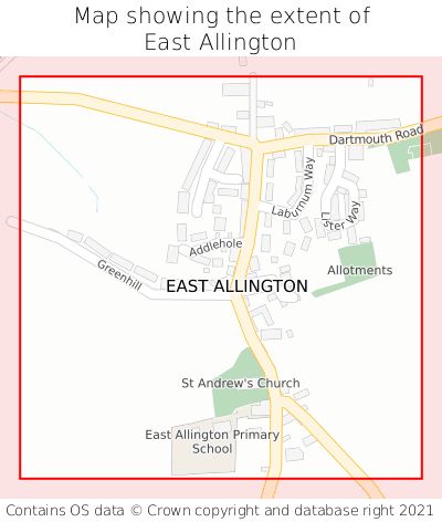 Map showing extent of East Allington as bounding box