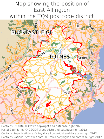 Map showing location of East Allington within TQ9