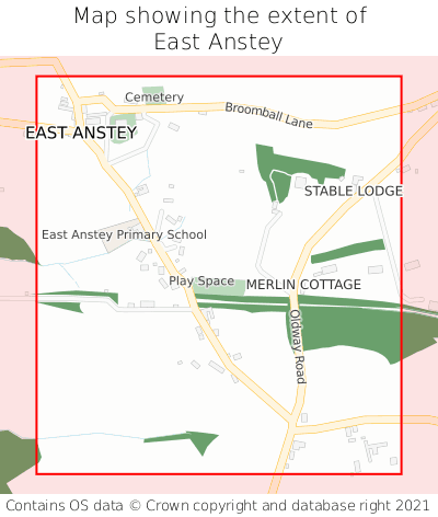Map showing extent of East Anstey as bounding box