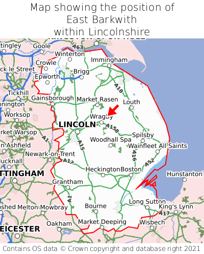 Map showing location of East Barkwith within Lincolnshire