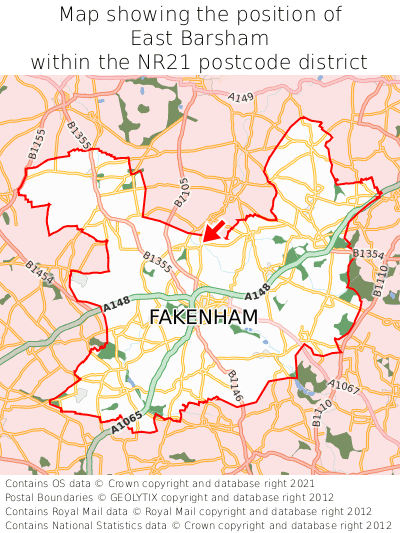 Map showing location of East Barsham within NR21