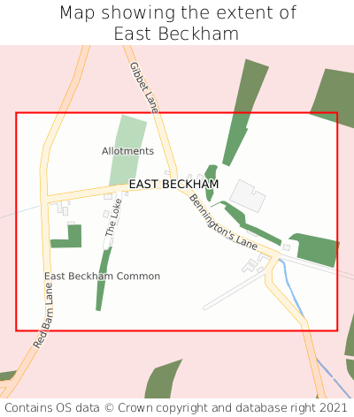 Map showing extent of East Beckham as bounding box