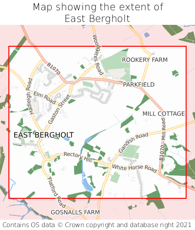 Map showing extent of East Bergholt as bounding box