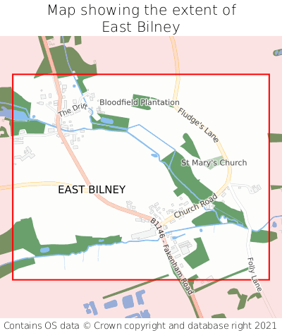 Map showing extent of East Bilney as bounding box