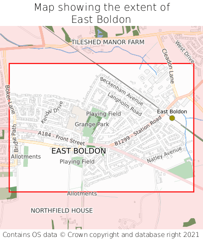 Map showing extent of East Boldon as bounding box