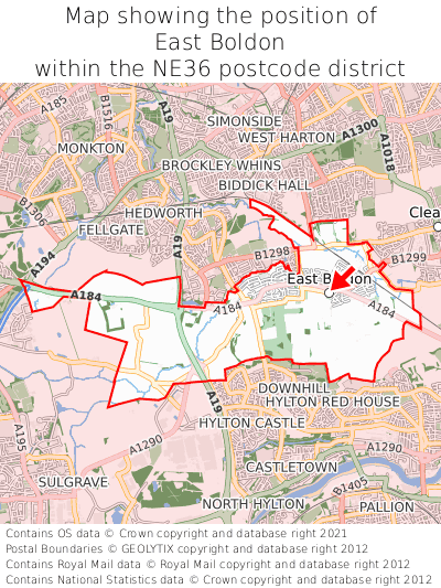 Map showing location of East Boldon within NE36