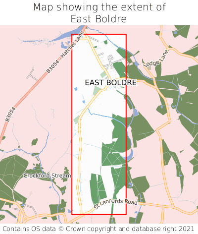 Map showing extent of East Boldre as bounding box