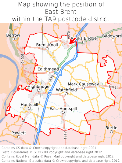 Map showing location of East Brent within TA9