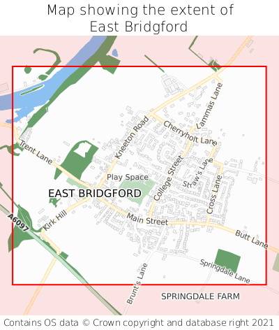 Map showing extent of East Bridgford as bounding box