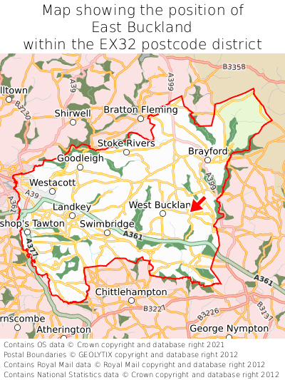 Map showing location of East Buckland within EX32