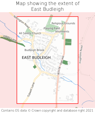 Map showing extent of East Budleigh as bounding box