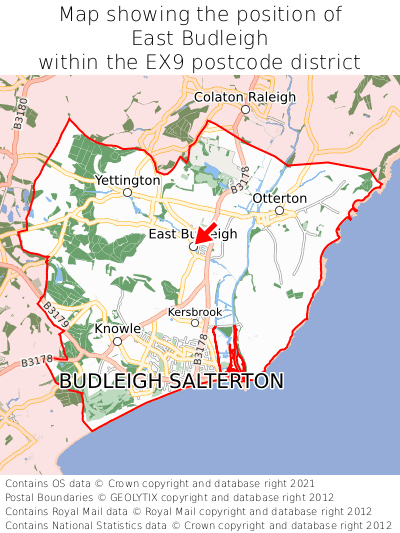 Map showing location of East Budleigh within EX9