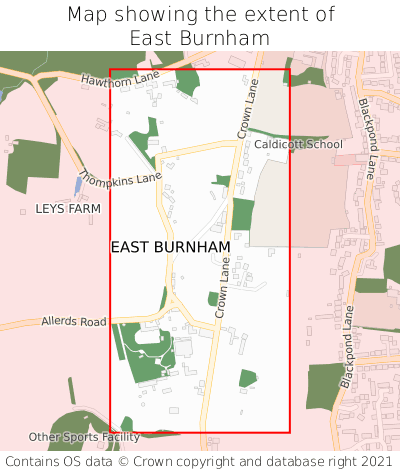 Map showing extent of East Burnham as bounding box