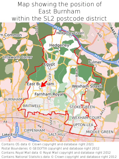 Map showing location of East Burnham within SL2