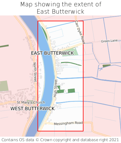 Map showing extent of East Butterwick as bounding box