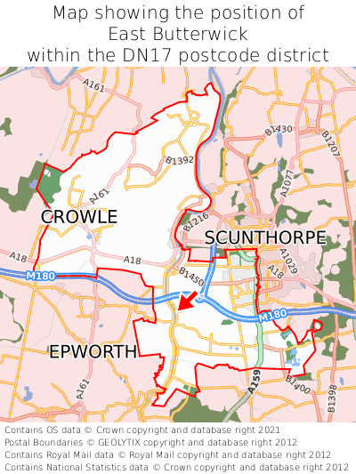 Map showing location of East Butterwick within DN17
