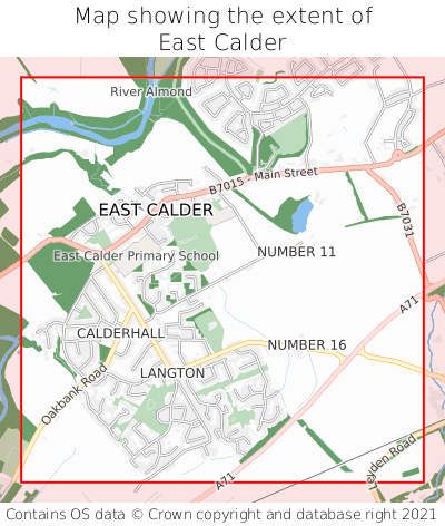 Map showing extent of East Calder as bounding box