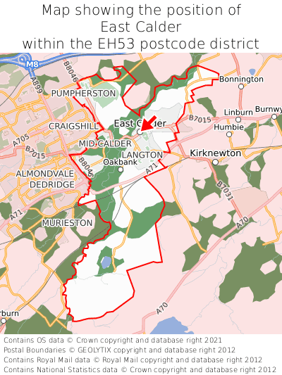 Map showing location of East Calder within EH53