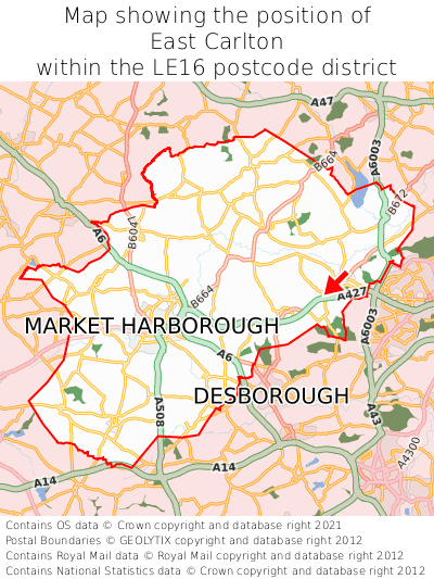 Map showing location of East Carlton within LE16