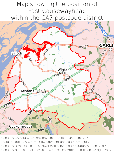 Map showing location of East Causewayhead within CA7