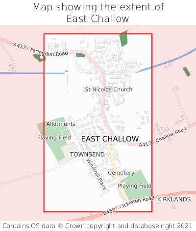 Map showing extent of East Challow as bounding box