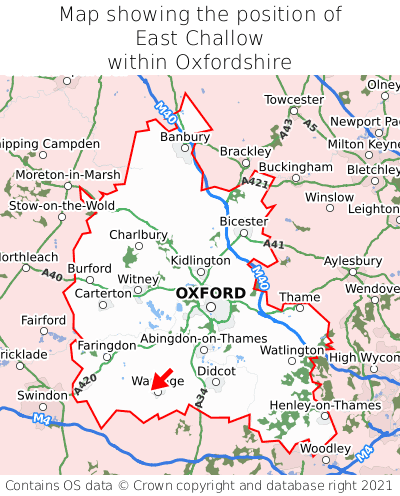 Map showing location of East Challow within Oxfordshire