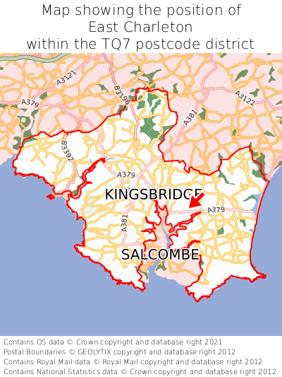 Map showing location of East Charleton within TQ7